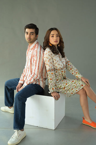 Orange "Ornamental" Cotton Dress & Shirt Combo