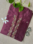 "Meena" Hand Embroidered Wine Silk Kurta