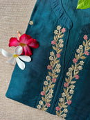 "Meena" Hand Embroidered Turquoise Silk Kurta