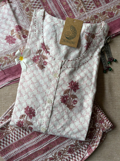 "Nazma" Cotton A line kurta set (3 pc)- XXL, 3XL