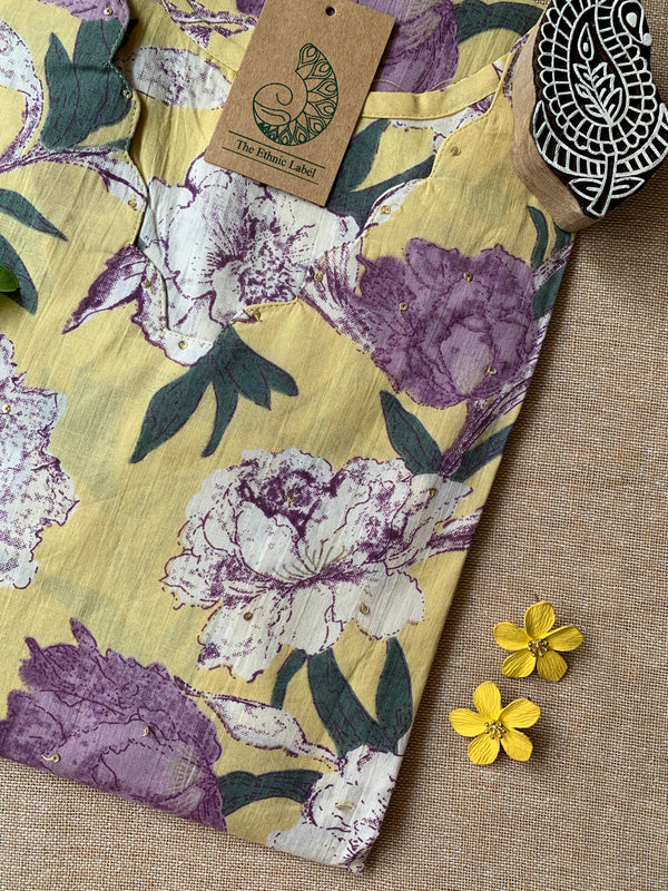 Khushboo Hand Block Printed Scalloped Cotton kurta - M