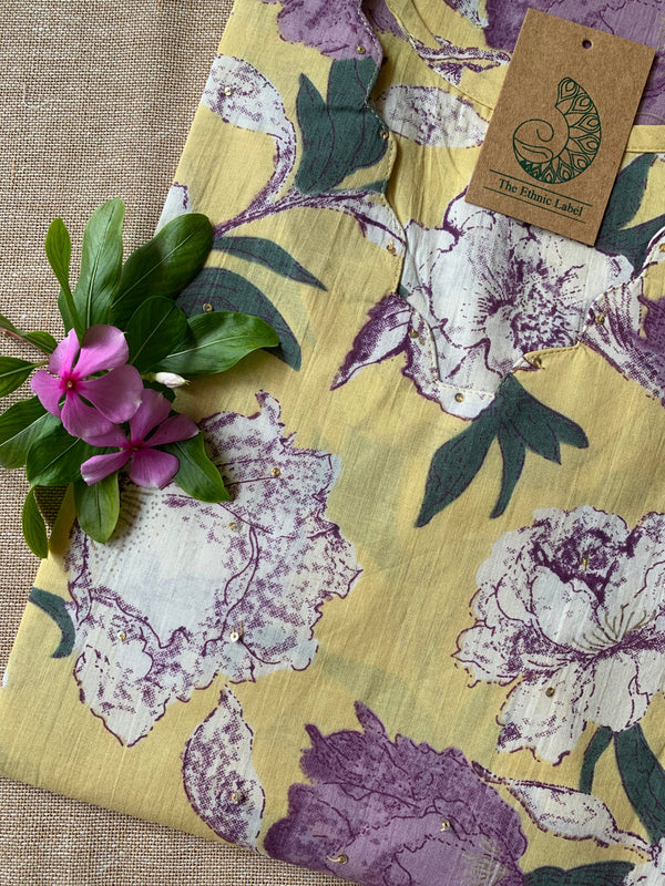 Khushboo Hand Block Printed Scalloped Cotton kurta - M