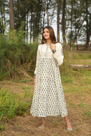 White 'Wonder' Hand Block Printed Cotton Dress