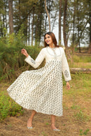 White 'Wonder' Hand Block Printed Cotton Dress