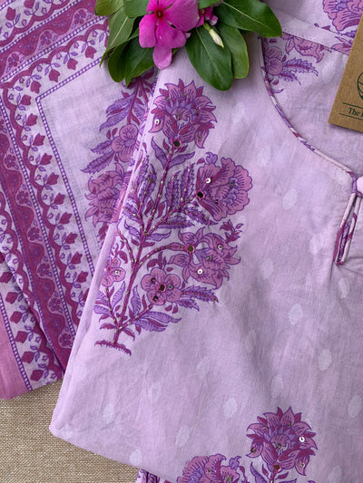 "Kalyani" Hand Block Printed Cotton Kurta Set(3pc)-S