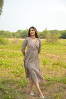 Beige 'Blissful' Multiprint Cotton Angrakha Dress