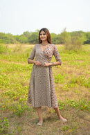 Beige 'Blissful' Multiprint Cotton Angrakha Dress