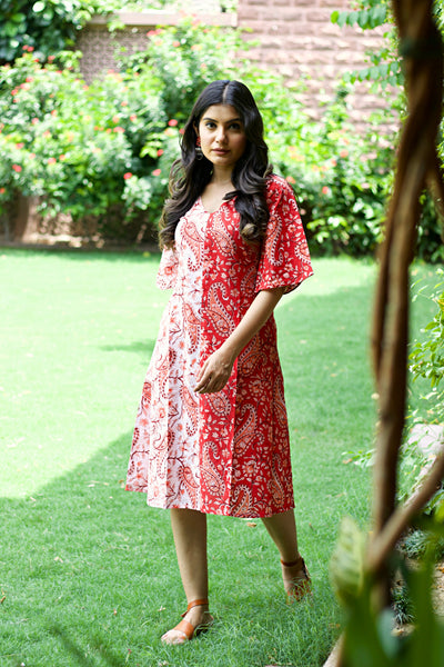 Red White 'Posh' Paisley Print Cotton Dress