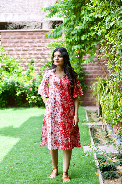 Red White 'Posh' Paisley Print Cotton Dress