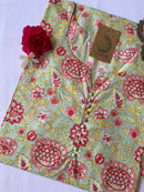 Green Peach Floral Cotton Kurta - Big Size