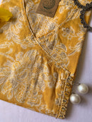 "Basant" Yellow Floral Angrakha Cotton Kurta - M