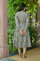 Olive 'Floral Fitoor’ Hand Block Printed Cotton Dress