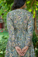 Olive 'Floral Fitoor’ Hand Block Printed Cotton Dress