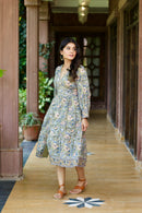 Olive 'Floral Fitoor’ Hand Block Printed Cotton Dress