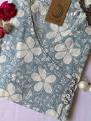 Grey "Lilly" Hand block printed Angrakha Cotton Kurta - Big Size - 5XL