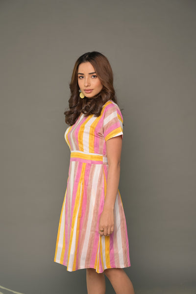 Multicolour 'Magic' Striped Cotton Dress