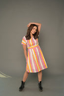 Multicolour 'Magic' Striped Cotton Dress & Shirt Combo