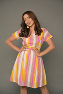 Multicolour 'Magic' Striped Cotton Dress & Shirt Combo