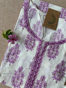 White Lilac Sanganer Cotton Kurta - XXL