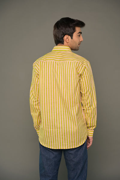 "Forest" Green Striped Cotton Shirt