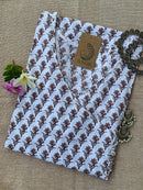 Hand Block Printed White Boota Angrakha Cotton Kurta