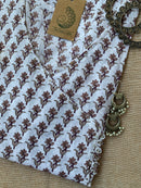 Hand Block Printed White Boota Angrakha Cotton Kurta