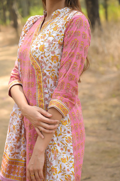 Pink & White 'Wishful' Cotton Kurta Set with Dupatta