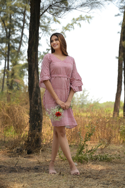 White & Red 'Spectacular' Striped Cotton Dress