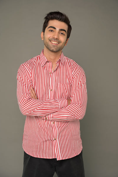 "Rose" Red Striped Cotton Shirt