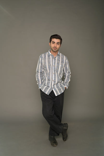 Grey Striped Cotton Shirt