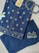 "Tara" Hand Embroidered Blue Kurta Set(2pc)