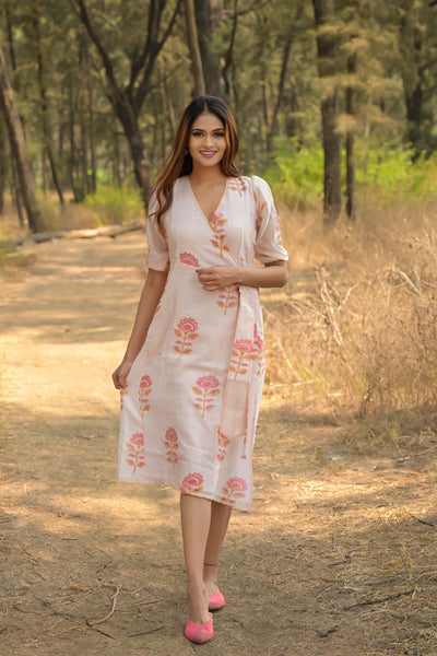 White 'Charming' Chanderi Angrakha Dress