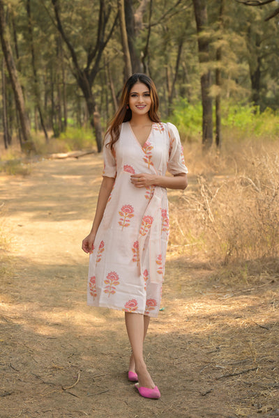 White 'Charming' Chanderi Angrakha Dress