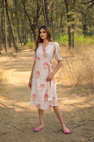 White 'Charming' Chanderi Angrakha Dress
