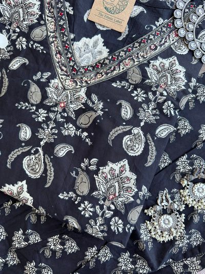 Kurta Set "Nootan" black Cotton (3pc)-S