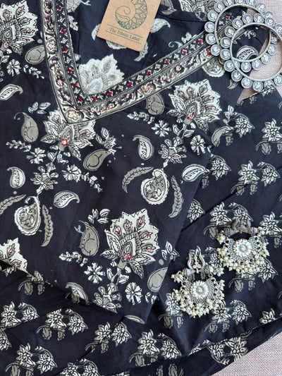 Kurta Set "Nootan" black Cotton (3pc)-S