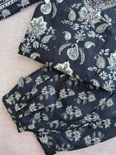 Kurta Set "Nootan" black Cotton (3pc)-S