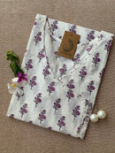 "Purple Pansy" White Angrakha Cotton Kurta - M