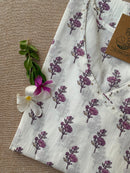 "Purple Pansy" White Angrakha Cotton Kurta - M