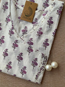 "Purple Pansy" White Angrakha Cotton Kurta - M