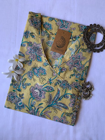 Summer Fresh Hand Block Printed Angrakha Cotton Kurta