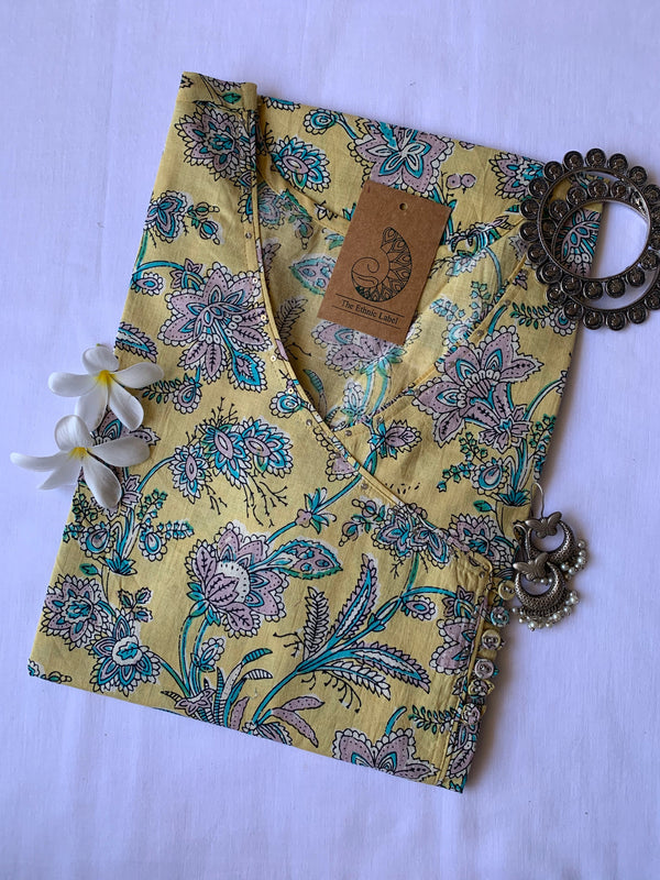 Summer Fresh Hand Block Printed Angrakha Cotton Kurta
