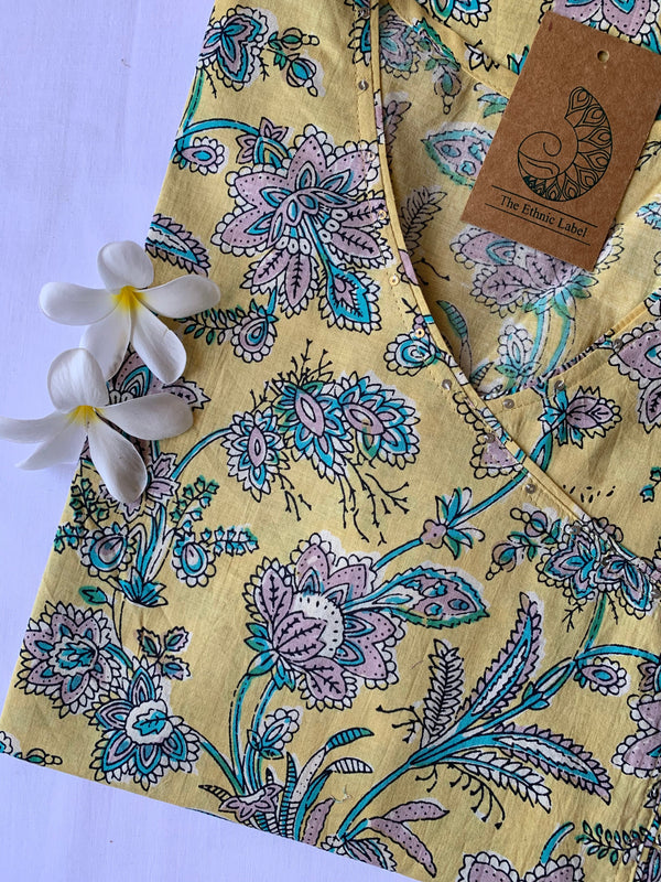 Summer Fresh Hand Block Printed Angrakha Cotton Kurta