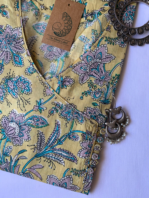 Summer Fresh Hand Block Printed Angrakha Cotton Kurta