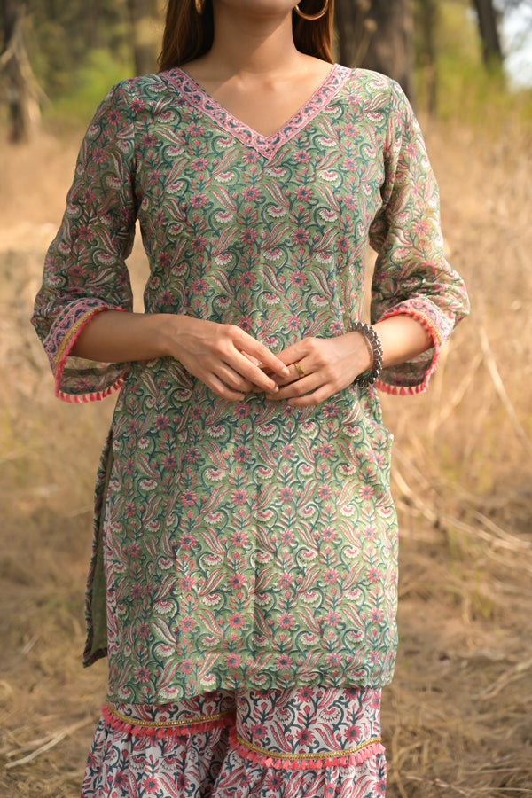Green 'Gorgeous' Chanderi Kurta with Sharara Pants