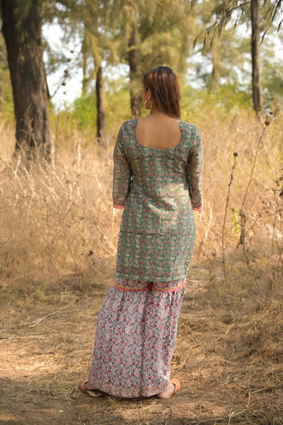 Green 'Gorgeous' Chanderi Kurta with Sharara Pants