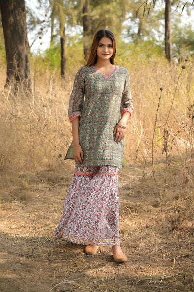 Green 'Gorgeous' Chanderi Kurta with Sharara Pants