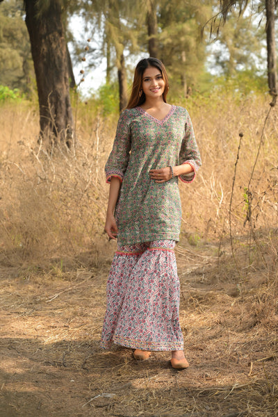 Green 'Gorgeous' Chanderi Kurta with Sharara Pants