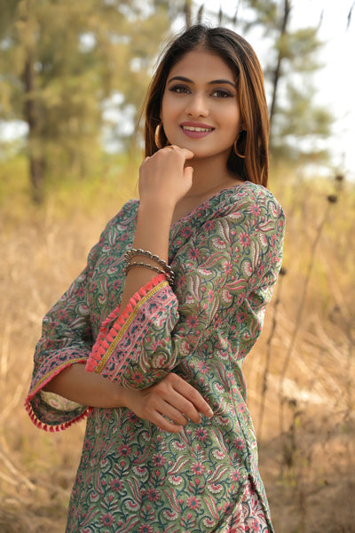 Green 'Gorgeous' Chanderi Kurta with Sharara Pants