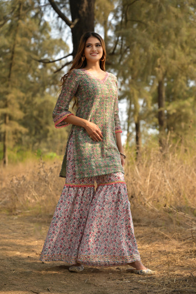 Green 'Gorgeous' Chanderi Kurta with Sharara Pants